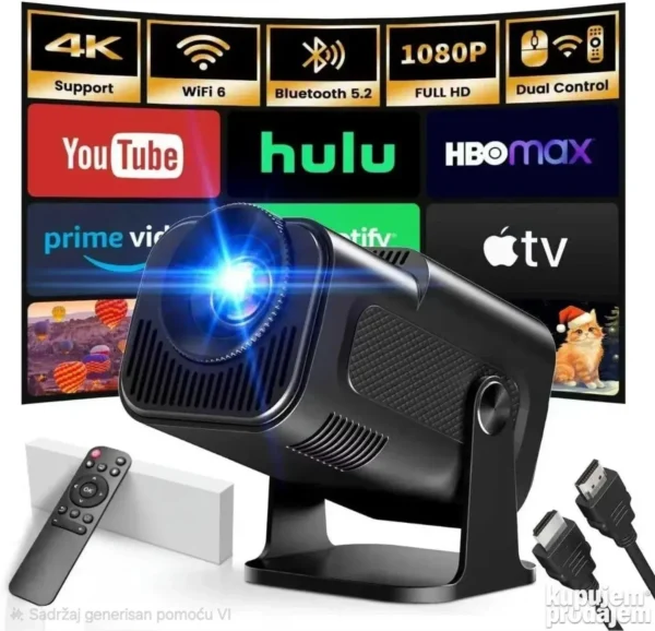 Smart projektor 1080P FHD 4K WiFi i Bluetooth
