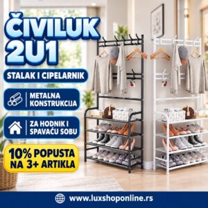 Stalak čiviluk i cipelarnik 2u1 | Metalni stalak za odeću i obuću