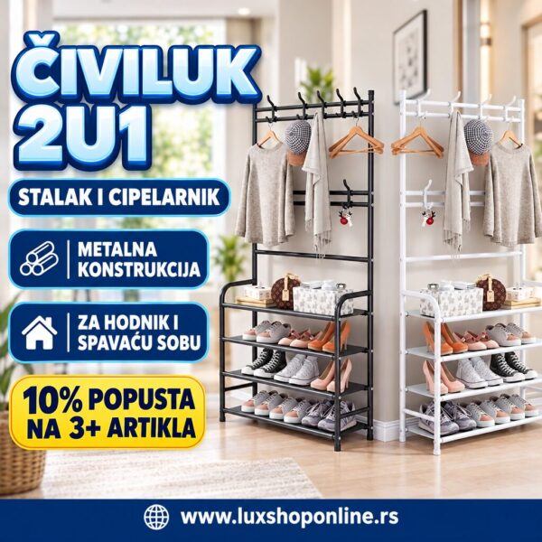 Stalak čiviluk i cipelarnik 2u1 | Metalni stalak za odeću i obuću